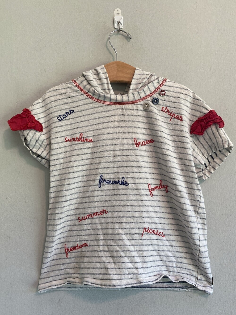 Rare Matilda Jane Americana Striped Short Sleeve Hoodie Girls 8